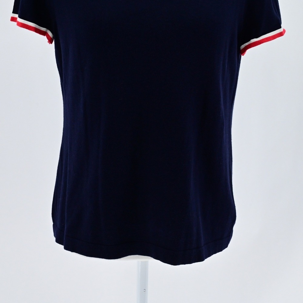 Talbots Preppy Navy Blue Red White Striped Trim Cardigan Shell Twin Set Luxe - Picture 15 of 16